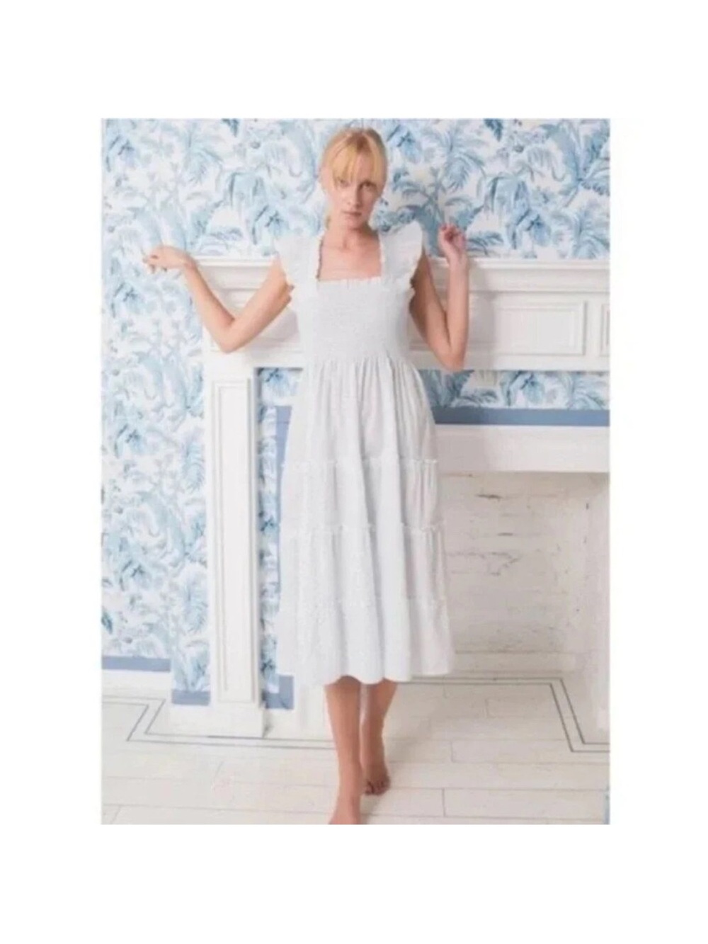 💕HILL HOUSE💕 The Ellie Nap Dress ~ White with Blue Swiss Dots Small